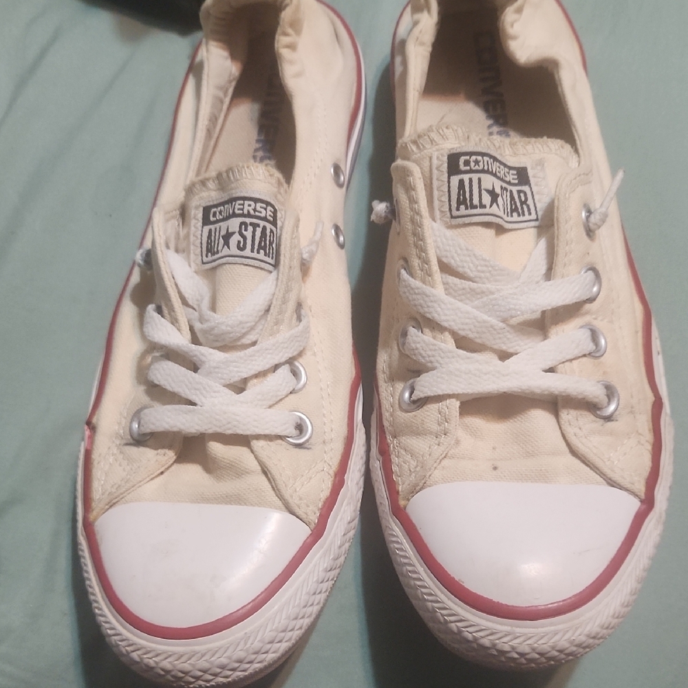 Converse All Star Cream Canvas Sneakers with Red Trim